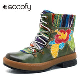 Socofy Bohemian Ankle Boots Women Shoes Genuine Leather Flower Vintage Zip Boots Winter Shoes Woman Casual Spring Autumn Botas