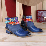 Socofy Genuine Leather Women Boots 2018 Vintage Bohemian Ankle Boots Women Shoes Zipper Low Heel Ladies Shoes Woman Autumn Boot