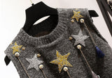 Sweater Vest With Stars And Tassel Women O-neck Pullover Solid Tank Sleeveless Autumn Winter Korean Fashion INS