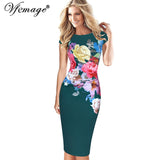 Vfemage Womens Elegant Flower Floral Printed Ruched Cap Sleeve Ruffle Casual bridesmaid Mother of Bride Evening Party Dress 3077