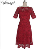 Vfemage Womens Elegant Sexy Lace See Through Tunic Casual Club Bridesmaid Mother of Bride Dress Skater A-Line Party Dress 3977