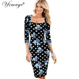 Vfemage Womens Elegant Vintage Rockabilly Spring Floral Flower Print Pinup Square Neck Party Clubwear Sheath Bodycon Dress 2023