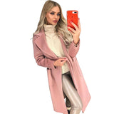Winter And Autumn Fashion New Lapel Long Sleeves Solid Color Plush Long Ladies Coat Casual Women'S Clothing Female Wool Coat