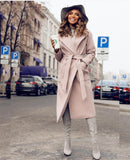 Winter And Autumn Fashion New Lapel Long Sleeves Solid Color Plush Long Ladies Coat Casual Women'S Clothing Female Wool Coat