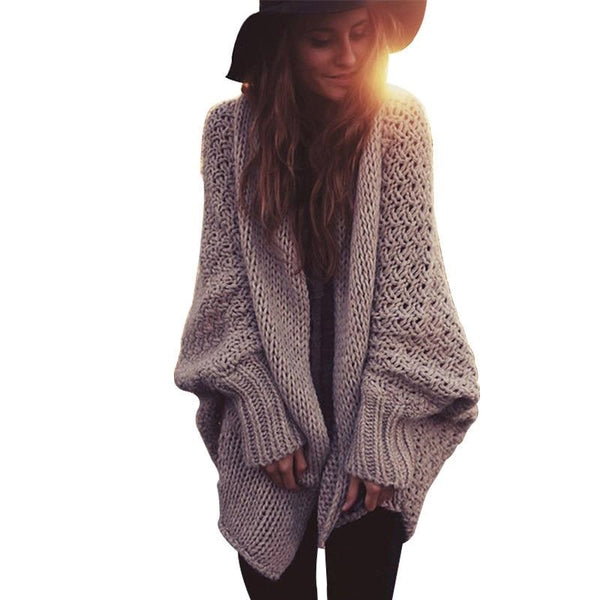 Winter Cardigan - Knitted Oversize Batwing Sleeves Sweater