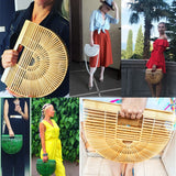 Women Handbag Female Big Travel Vacation Totes Bamboo Handbag For Ladies Handmade Woven Straw Beach Bag Summer Women's Purse