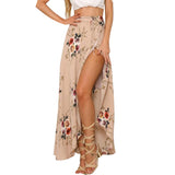 Women White Irregular Long Skirt 2017 Summer Boho Vintage Floral Print Side Slit Wrap Maxi Skirt Girl Waist Skirts female
