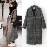 Women plaid long coat long sleeve woollen overcoat loose outwear female winter autumn trench coats plus size