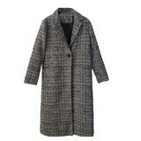 Women plaid long coat long sleeve woollen overcoat loose outwear female winter autumn trench coats plus size