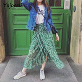 Yojoceli 2018 streetwear leopard print skirt women midi romantic wrap ruffled skirt boho beach bow long skirt female