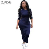 ZJFZML White Side Stripe Streetwear Bodycon Dress 2018 Summer Women Half Sleeve Plus Size Dress Sexy High Waist Long Vestidos