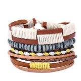 2018 New Handmade Unisex Leather Bracelet Adjustable Multilayer Bead Bracelet Men/Women Bohemian Vintage Leather Charm Bracelet