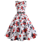 Floral Print Women Summer Dress Hepburn 50s 60s Retro Swing Vintage Dress A-Line Party Dresses With Belt jurken Plus Size