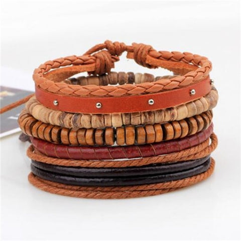 ZOSHI Vintage Tribal Bohemian Wood Beads Bracelet Boho Bracelet Cuff Men Leather Braclet Femme Male Wrist Band Handmade Jewelry