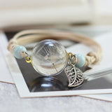 New Boho Vintage Charm Bracelet Handmade Real Dry Flower Glass Ball Weave Adjustable Bracelets Bangle for Women Fashion