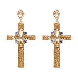 Vintage Boho Crystal Cross Drop Earrings for Women Baroque Bohemian Large Long Earrings Jewelry Brincos 2018