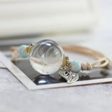 New Boho Vintage Charm Bracelet Handmade Real Dry Flower Glass Ball Weave Adjustable Bracelets Bangle for Women Fashion