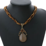 Bohemian Necklace Jewelry Fashion Popular Retro Bohemia Style Multilayer Beads Chain Crystal Gem Water Pendant Necklace