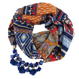 Ahmed New Geometric Beads Necklaces Printing Flowers Pattern Wrap Chiffon Statement Scarf Necklace For Women Bohemian Jewelry