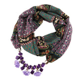 Ahmed New Geometric Beads Necklaces Printing Flowers Pattern Wrap Chiffon Statement Scarf Necklace For Women Bohemian Jewelry
