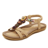 SIKETU summer shoe plus size 40 41 roman gladiator beads open toe t strap flat sandals bohemian ethnic sport sandals black beige