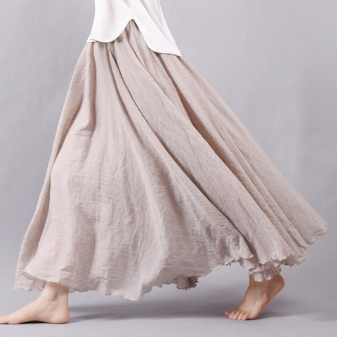 Sherhure 2018 Women Linen Cotton Long Skirts Elastic Waist Pleated Maxi Skirts Beach Boho Vintage Summer Skirts Faldas Saia