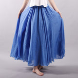 Sherhure 2018 Women Linen Cotton Long Skirts Elastic Waist Pleated Maxi Skirts Beach Boho Vintage Summer Skirts Faldas Saia