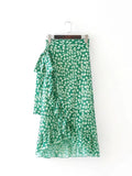 Summer style Casual irregularwomen beach boho maxi skirt 2018 Green Floral Chiffon Printed Lotus Skirt Wrap lace-up skirts