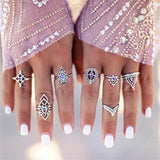 RAVIMOUR 7 Style Vintage Knuckle Rings for Women Boho Geometric Flower Crystal Ring Set Bohemian Midi Finger Jewelry Bague Femme