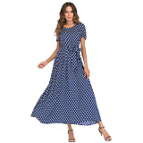 Maxi Long Dress - High Waist Vintage Polka Dot Dress
