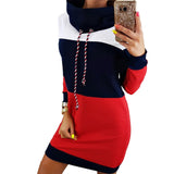 Women Winter Turtleneck Long Sleeve Hooded Plus Size 2018 Autumn Striped Colorful Hoodie Dress Sweatshirt Dress GV009
