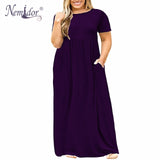 Nemidor 2018 Hot Sales Women O-neck Short Sleeve Long Summer Casual Dress Plus Size 7XL 8XL 9XL Vintage Maxi Dress With Pockets