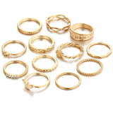 17KM 12 pc/set Charm Gold Color Midi Finger Ring Set for Women Vintage Boho Knuckle Party Rings Punk Jewelry Gift for Girl