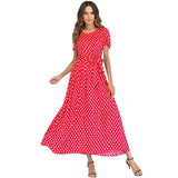 Maxi Long Dress - High Waist Vintage Polka Dot Dress