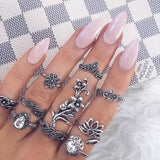 RAVIMOUR 7 Style Vintage Knuckle Rings for Women Boho Geometric Flower Crystal Ring Set Bohemian Midi Finger Jewelry Bague Femme