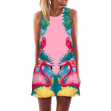 Plus Size S-3XL Sleeveless Beach Boho Dress Flamingo Floral Print Clothes Women 2018 Summer Short Shift Dresses Casual Vestido