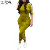 ZJFZML White Side Stripe Streetwear Bodycon Dress 2018 Summer Women Half Sleeve Plus Size Dress Sexy High Waist Long Vestidos