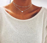 Simple Boho Gold Color Silver heart Bead Multilayer Necklace Chockers For Women Bijou Necklaces Pendants Stratification Chokers