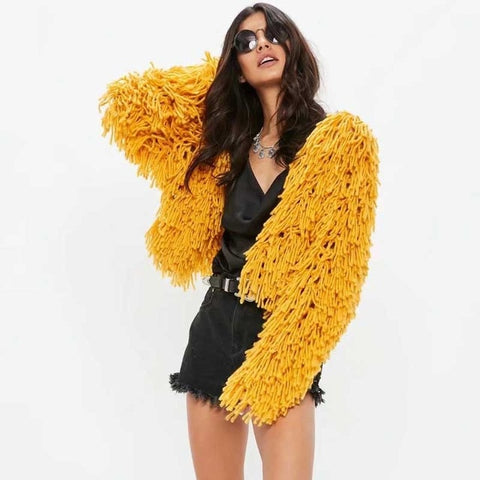 BOHO INSPIRED women's Cropped Shaggy Knit Cardigan loop knit sweaters long sleeve chic sweater for women warm autumn winter top
